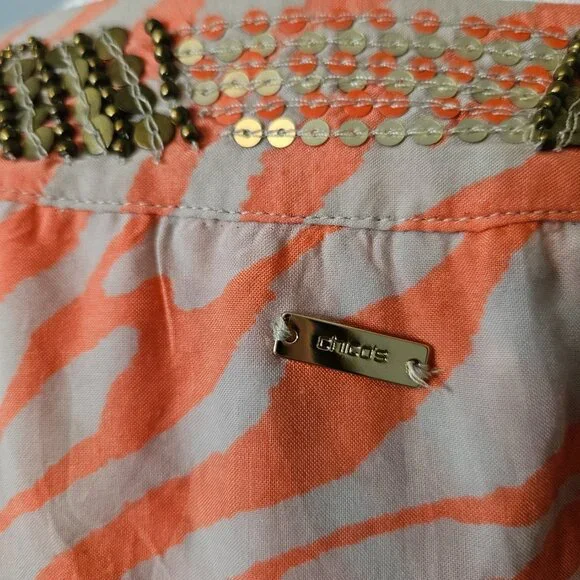 Chico's Embellished Neck Tunic Women's SZ 2P 12/14 Large Zebra Nectarine Blouse - Picture 7 of 14